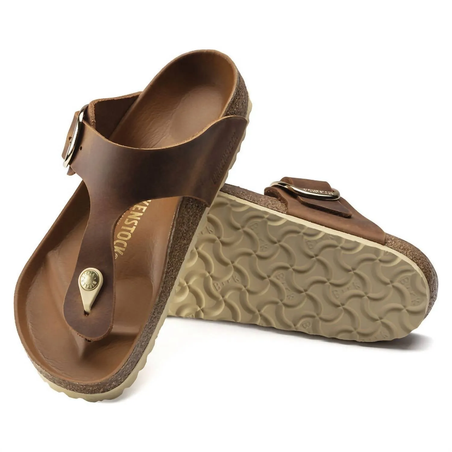 Unisex Gizeh Big Buckle Sandale in Cognac