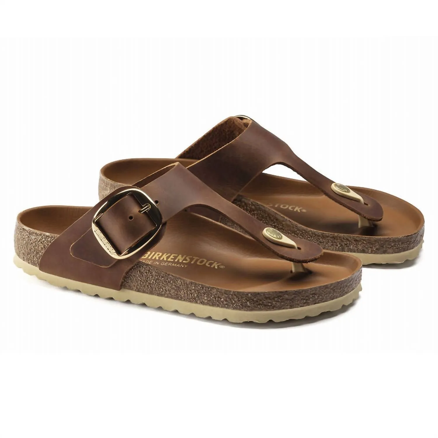 Unisex Gizeh Big Buckle Sandale in Cognac