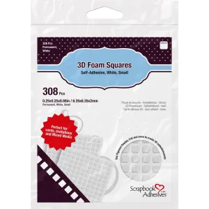 White 3D Self-Adhesive Foam Squares .25" - 308/Pkg wide compact