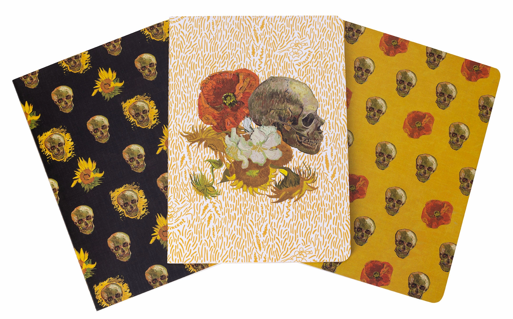 soft shiny Van Gogh Skulls And Flowers Notebook Collection And Pouch Set