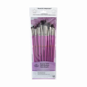12-Pack Burgundy Taklon Brushes - Assorted square matte