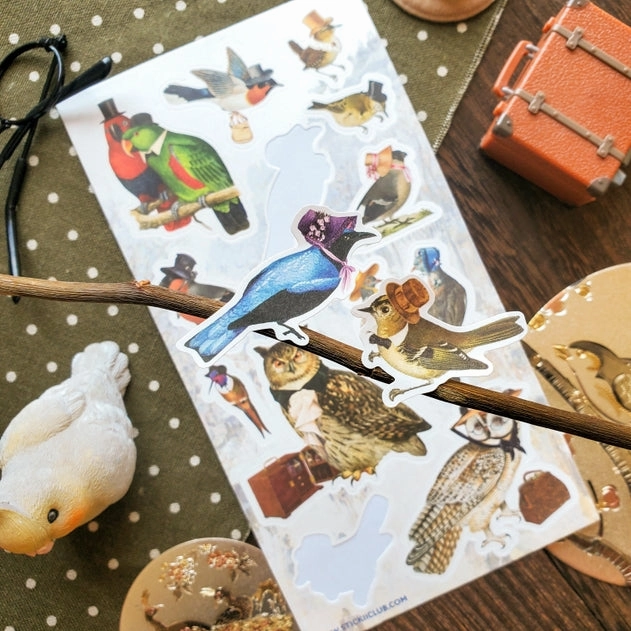 Victorian Birds Stamps Sticker Sheet glossy flat