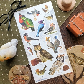 Victorian Birds Stamps Sticker Sheet glass