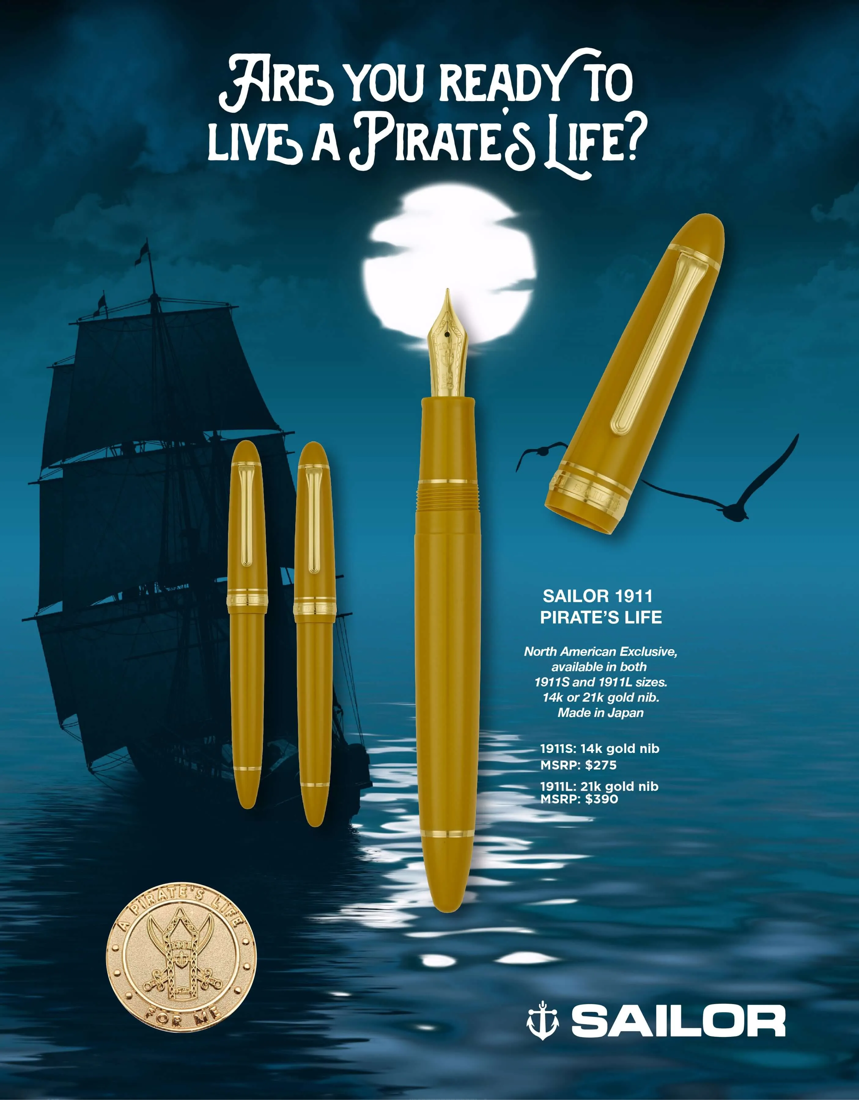 Sailor 1911 Standard Pirate'S Life Fountain Pen expandable heatproof
