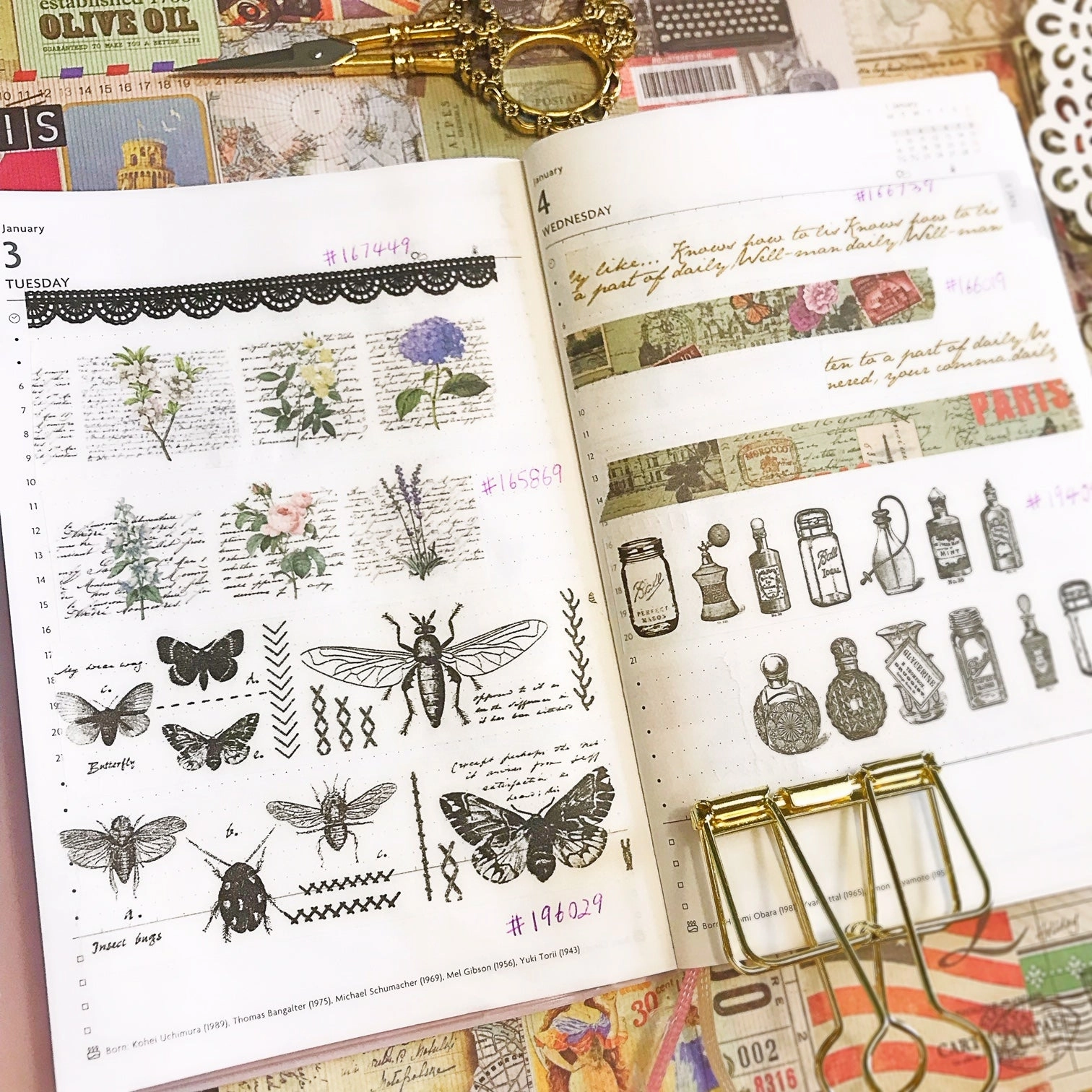 Vintage Flower Cutting Washi Tape new