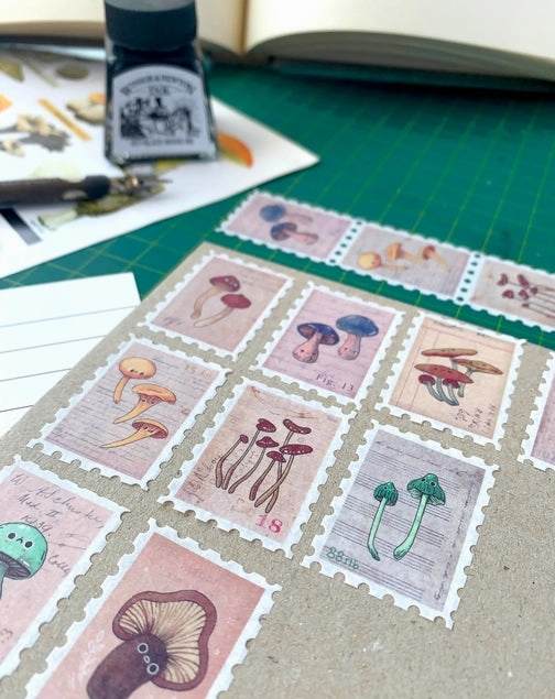 Vintage Mushroom Volume I Stamp Washi Tape leather adjustable
