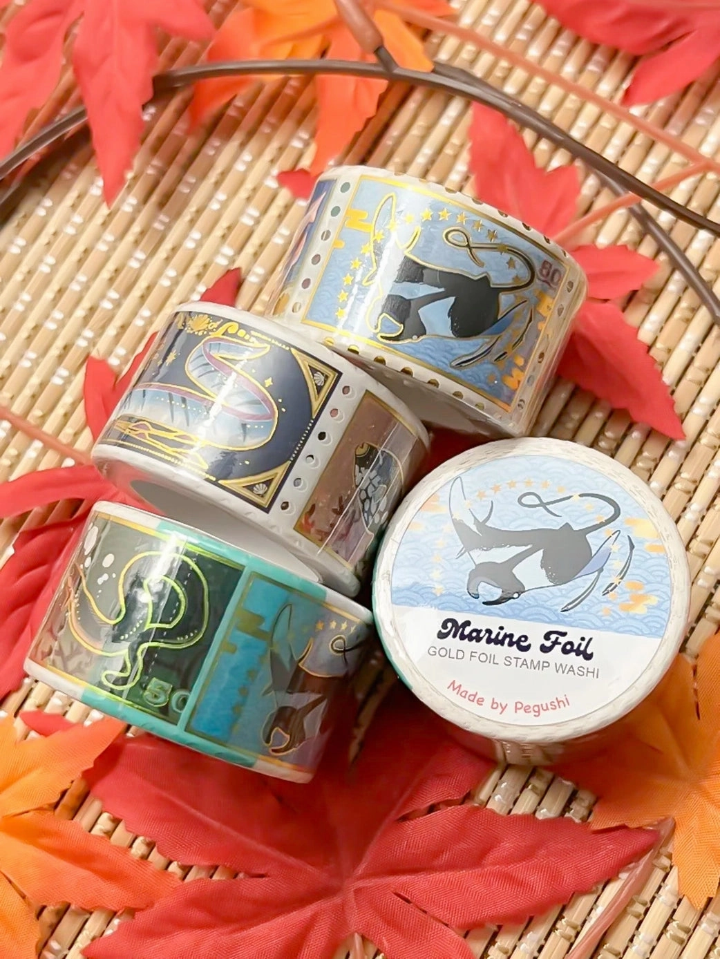 Pegushi Washi Tape - Gold Foil Marine Stamp biodegradable