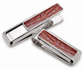 modern M-Clip Rhodium W/Cognac Alligator Money Clip