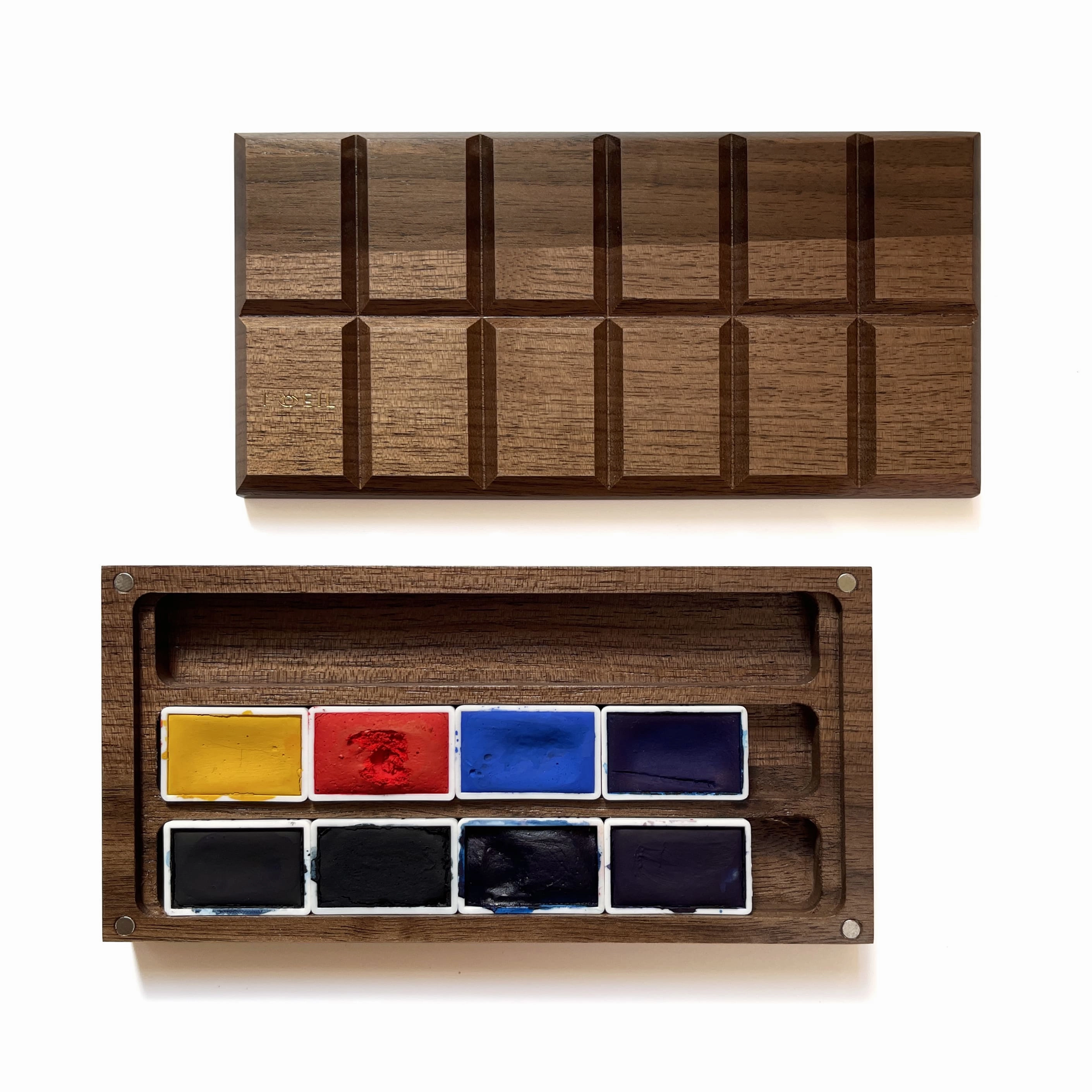popular rubber Afterglow: Handmade Watercolor Paints Set Of 8 In Wooden Box Case, Full Pan 3.2Ml(Assorted Blue Based Palette)