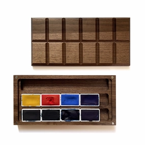 popular rubber Afterglow: Handmade Watercolor Paints Set Of 8 In Wooden Box Case, Full Pan 3.2Ml(Assorted Blue Based Palette)