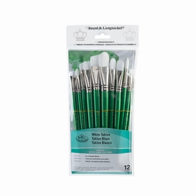 12-Pack White Taklon Brushes - Bright/Filbert compact paper