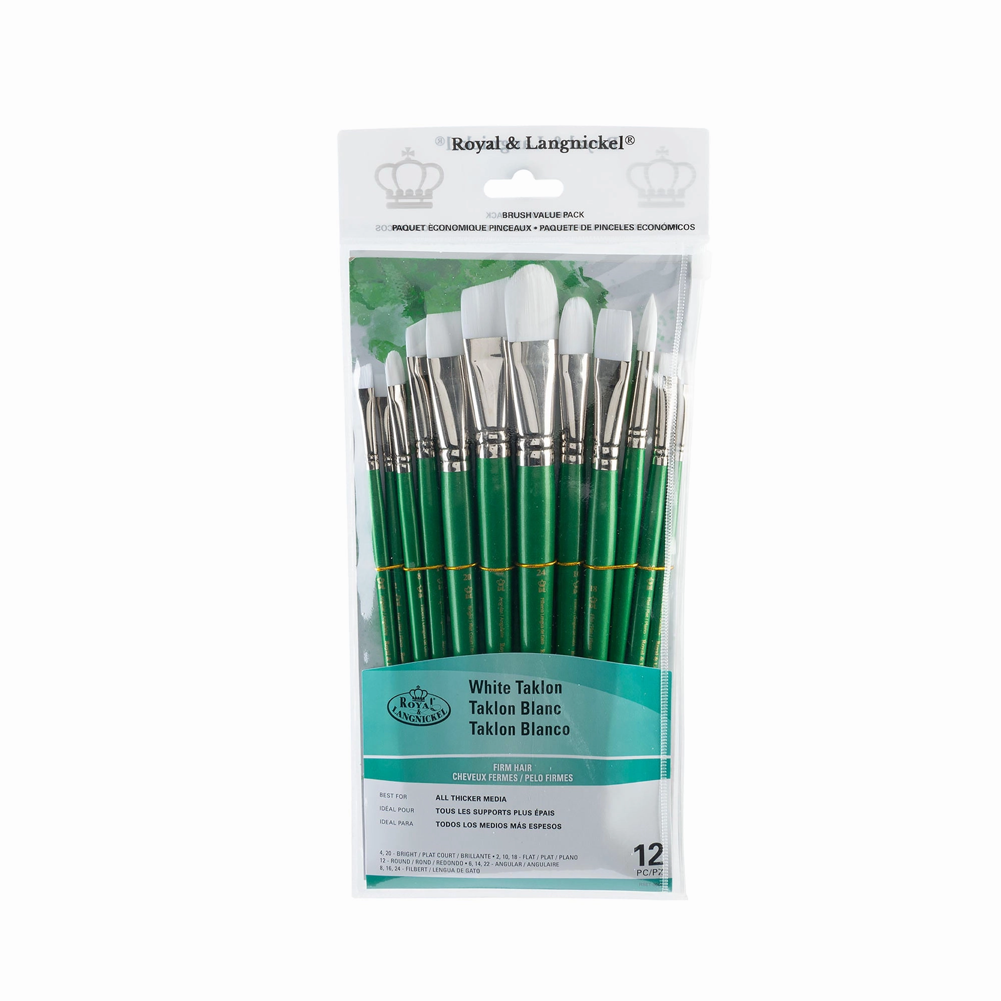 12-Pack White Taklon Brushes - Bright/Filbert compact paper