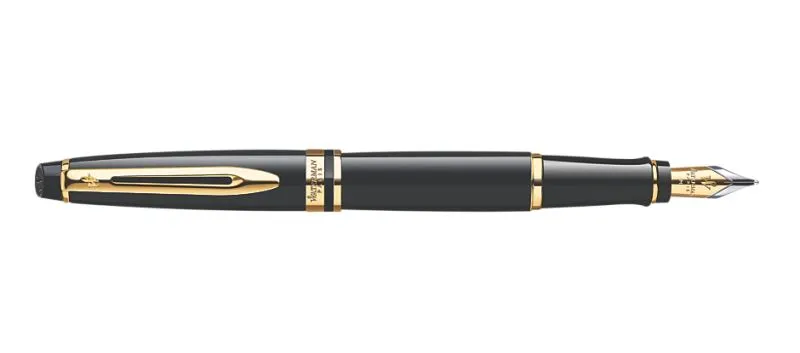 Waterman Expert Black Lacquer & Gold Fountain Pen classic metallic