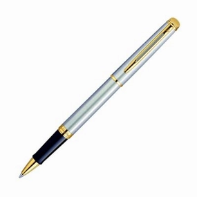 Waterman Hemisphere Stainless Steel & Gold Rollerball Pen premium narrow