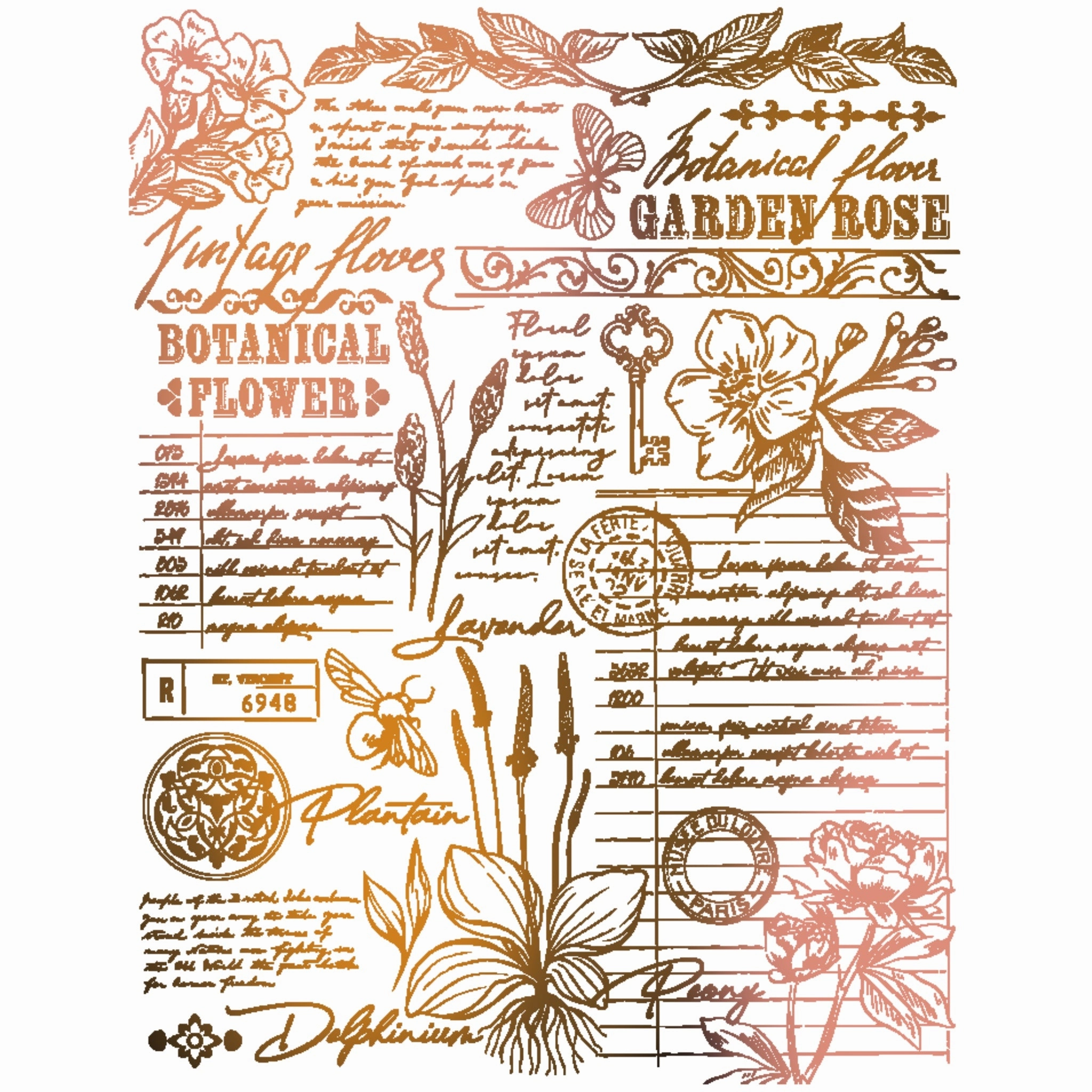 Vintage Flora - 5X6 Rubber Cling Background Stamp fiber
