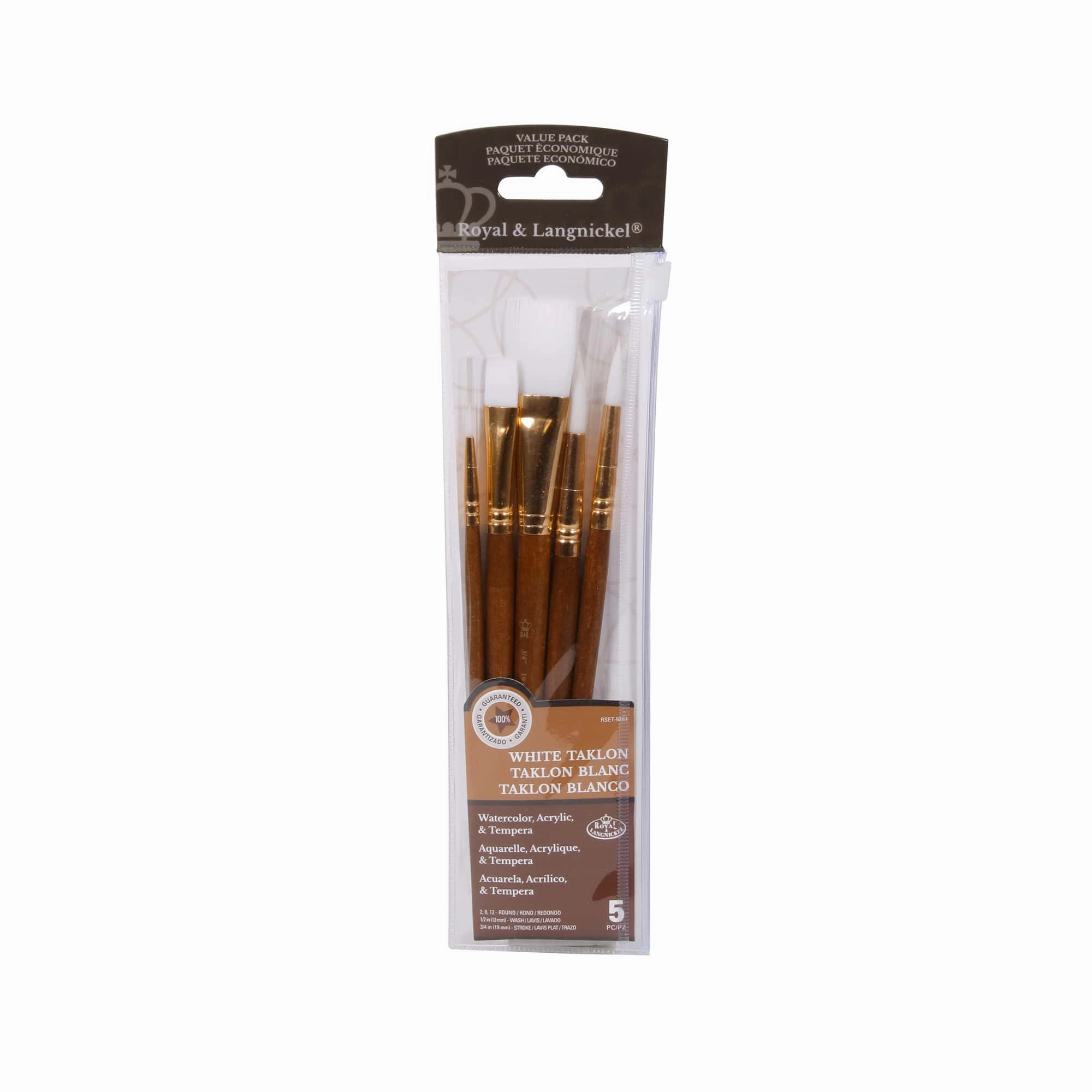 compact wholesale White Taklon Paintbrushes - Set Of 5