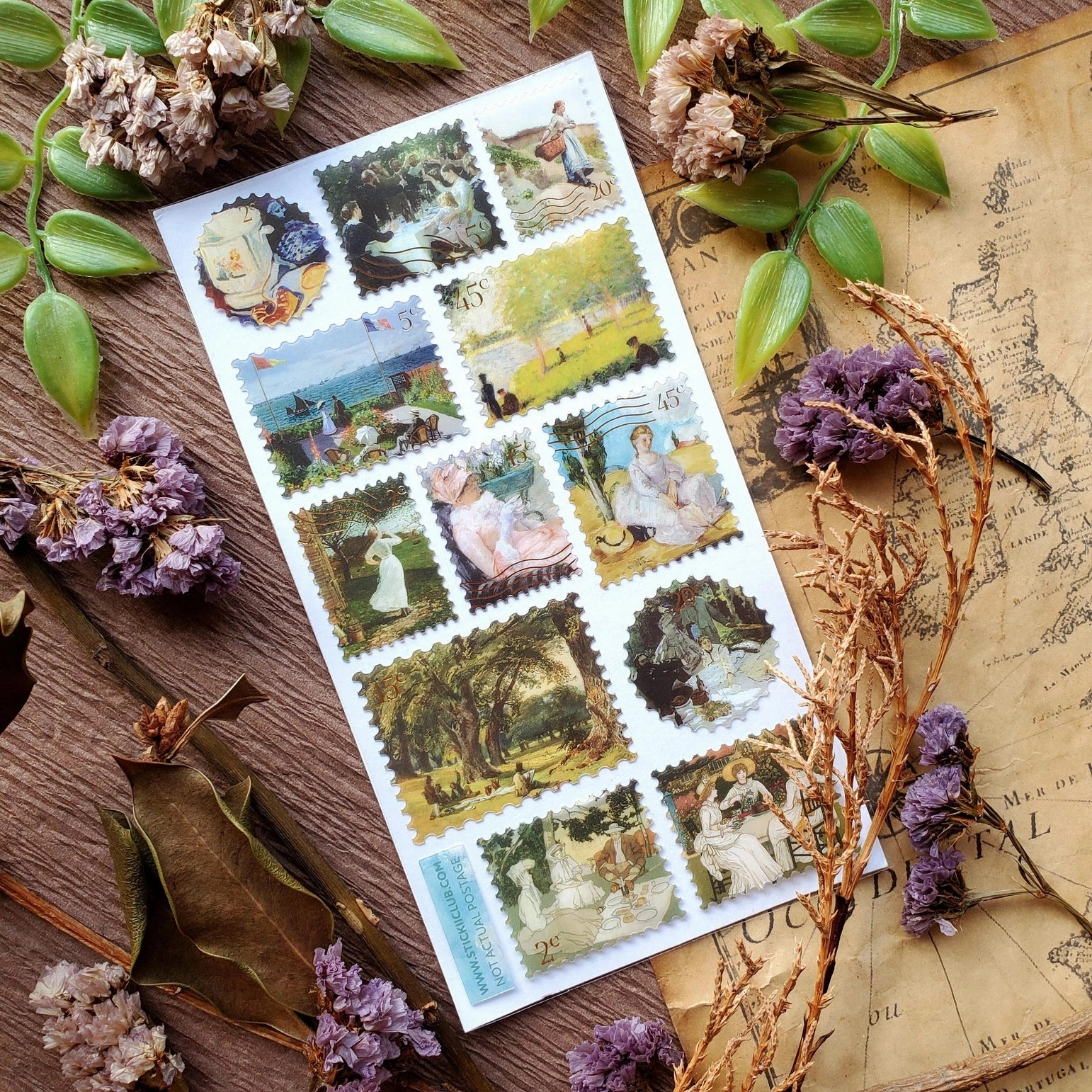 Stickii Picturesque Picnic Stamps Sticker Sheet pastel square