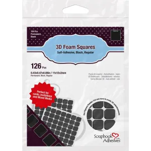 superior Black 3D Self-Adhesive Foam Squares .5" 126/Pkg
