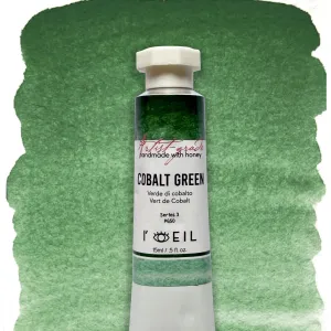 retractable Cobalt Green Pg50 - Artist Grade Handmade Honey Based Watercolor Tube 15Ml
