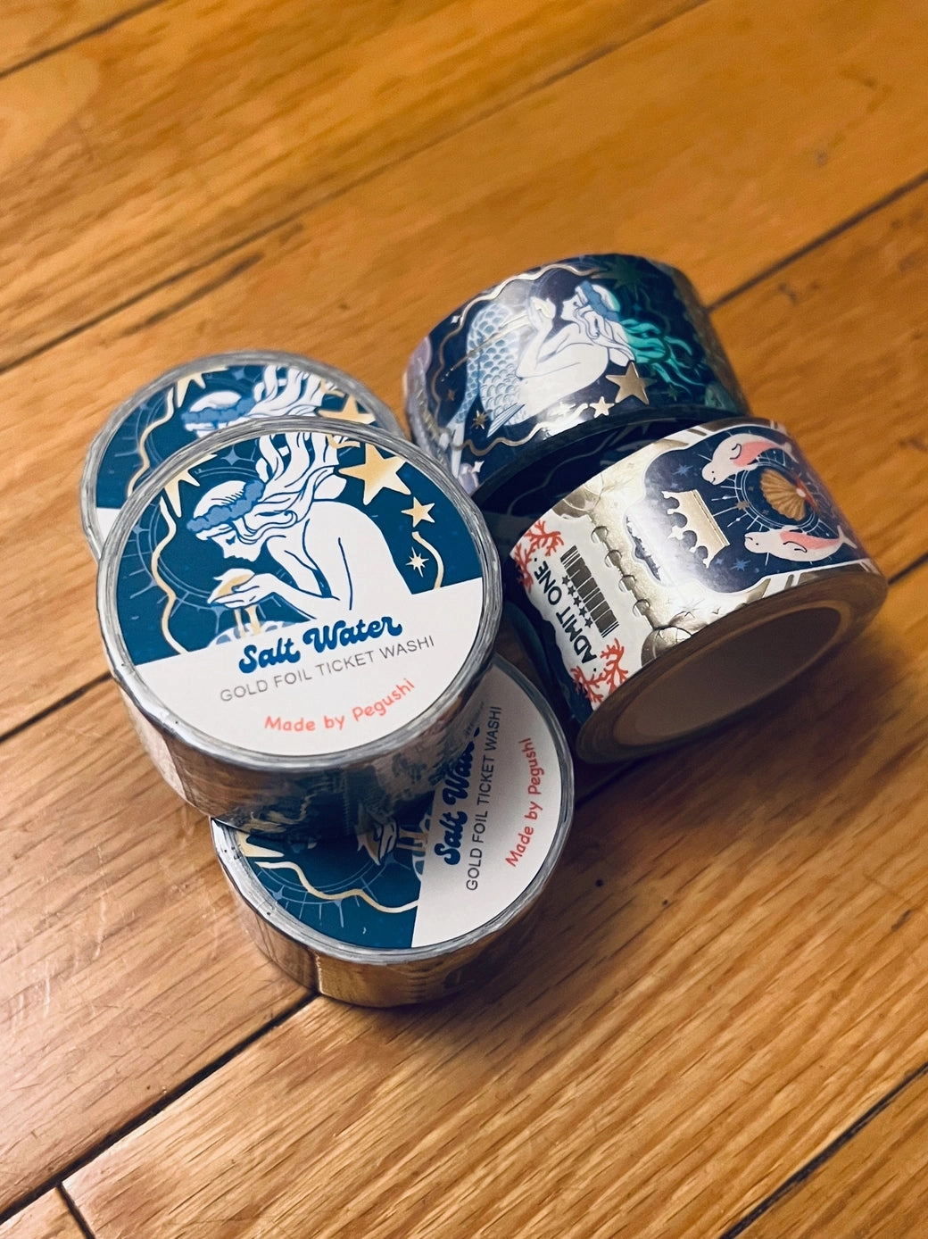 Pegushi Washi Tape - Gold Foil Salt Water Ticket glass single