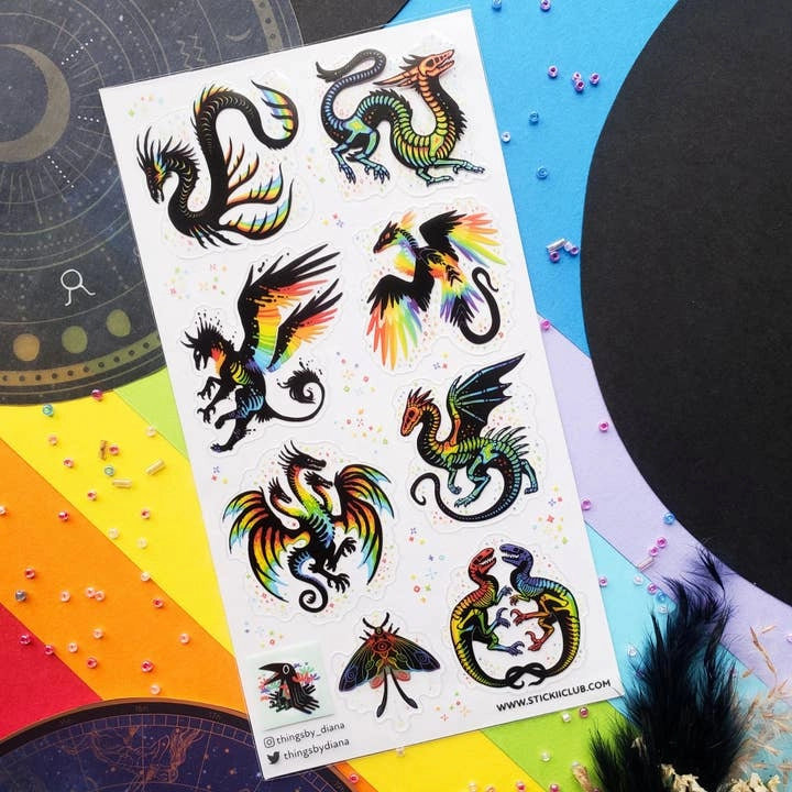 modern bright Remarkable Rainbow Creatures Sticker Sheet