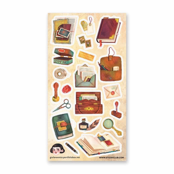 basic Vintage School Supplies Sticker Sheet