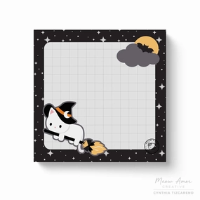 solid Witch Cat Broomstick Sticky Notes