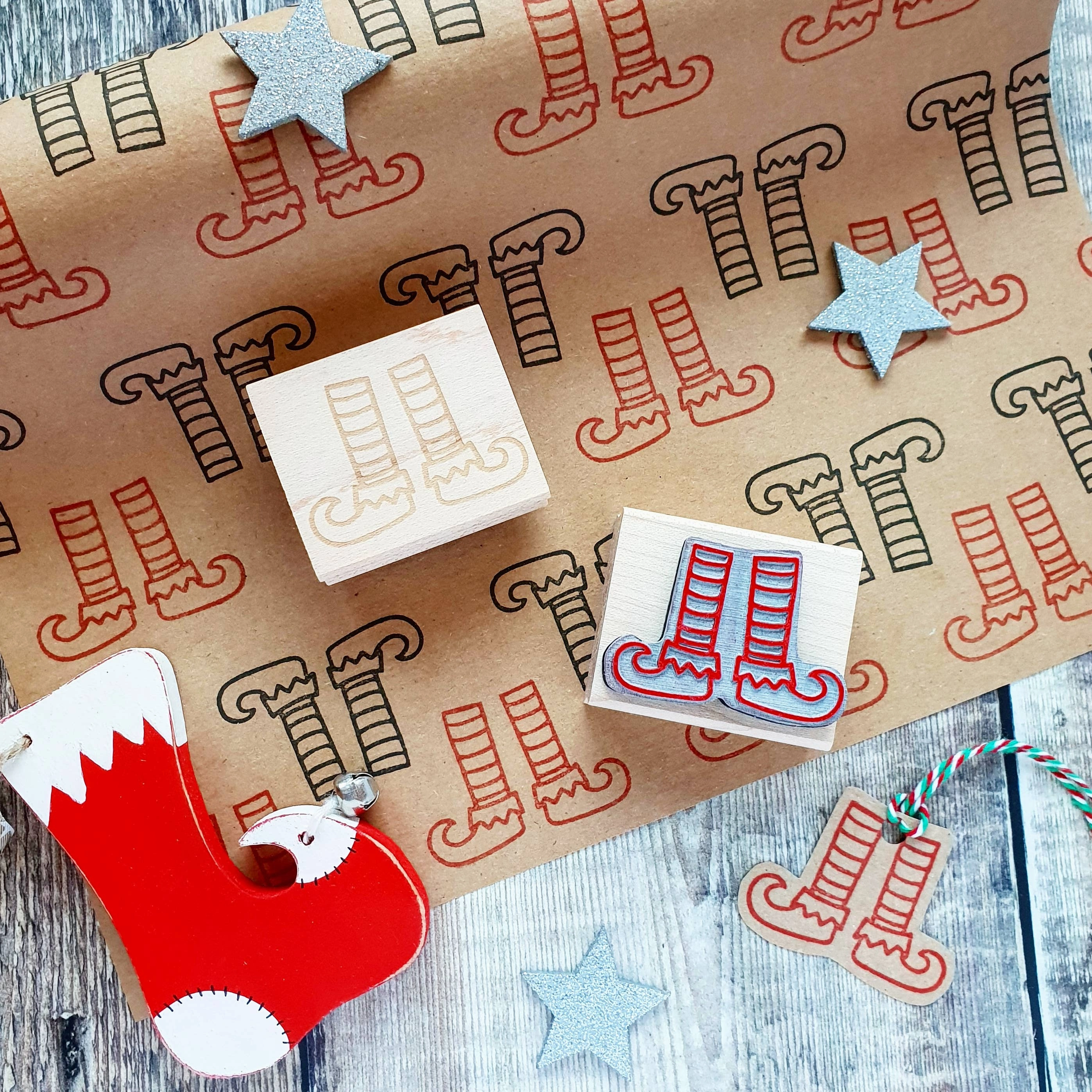 Elf Stockings Christmas Rubber Stamp bestselling