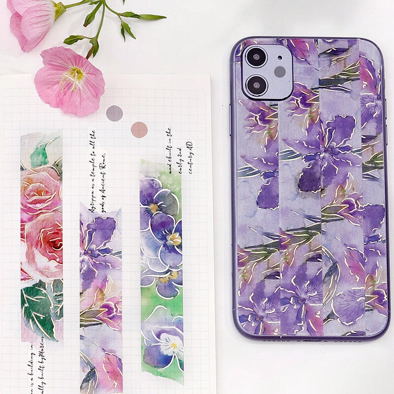 Watercolor Flower Rose Washi Tape Bgm stackable recycled