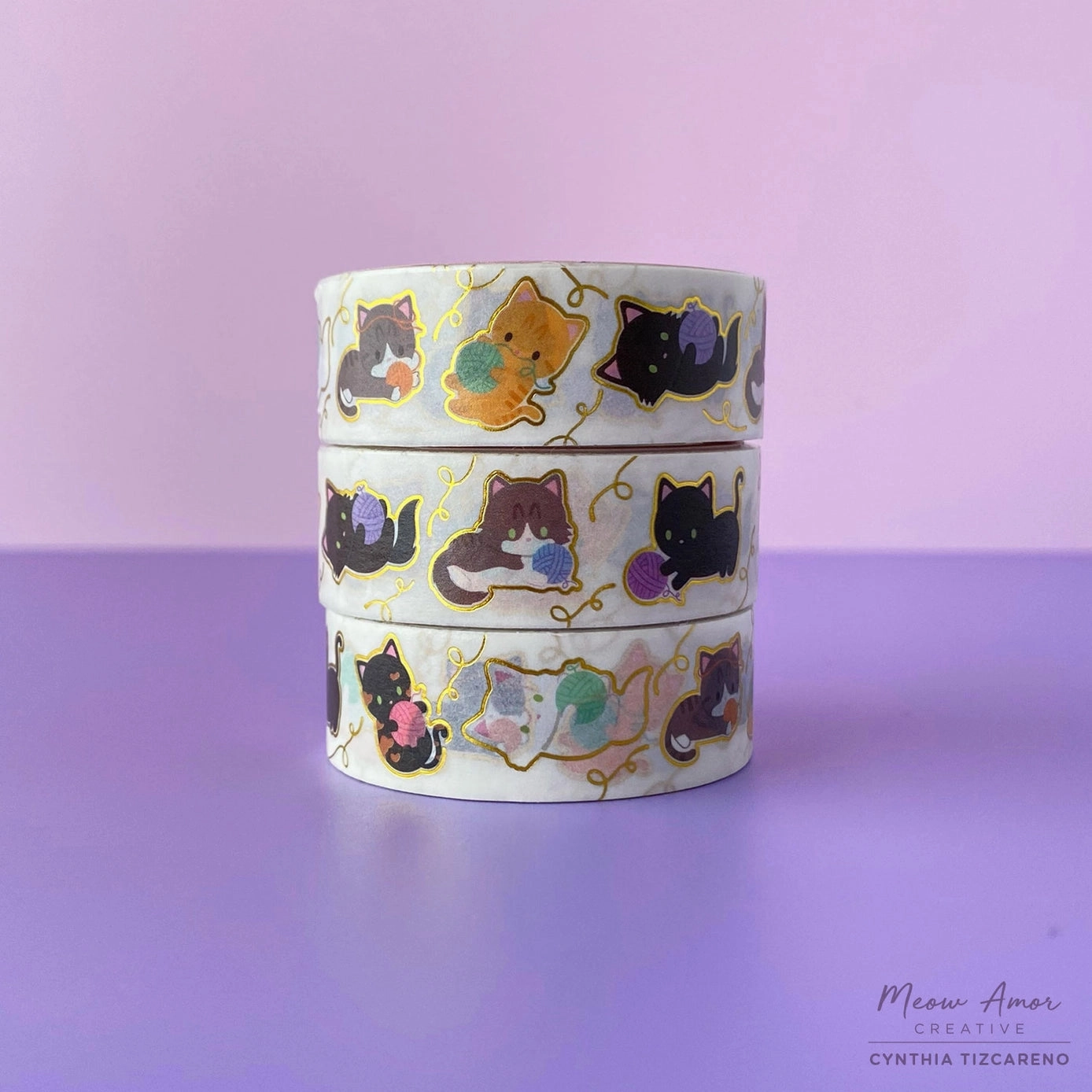synthetic Yarn Cats Gold Foil Washi Tape
